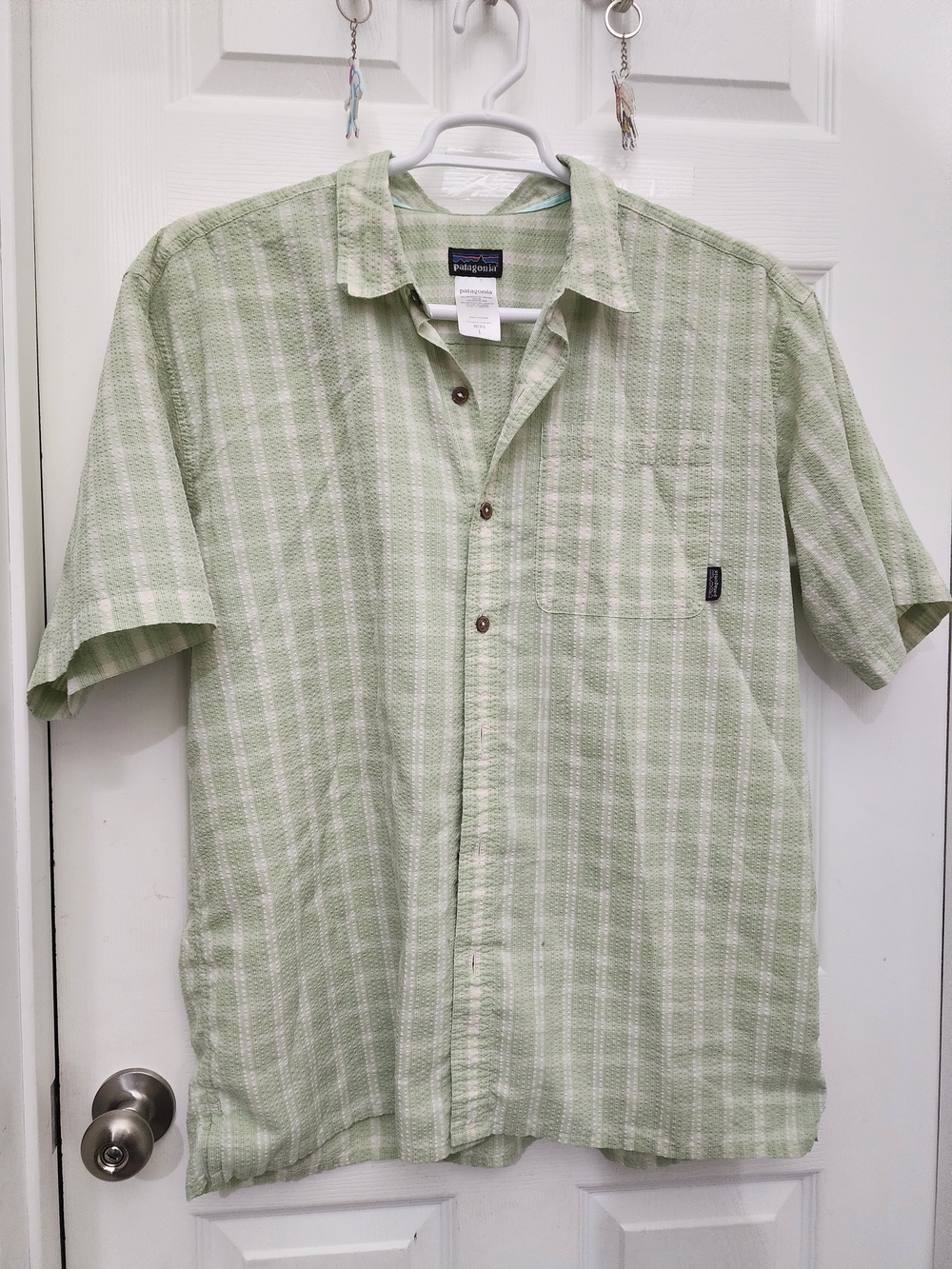 Patagonia Light Green Striped Short-Sleeve Button-Down Shirt